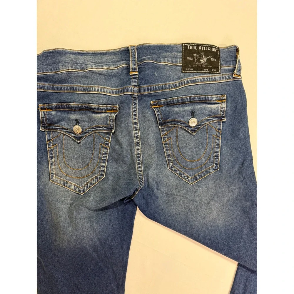 True Religion Rocco Relaxed Skinny Blue Denim Jeans Mens 38 Flap Pocket